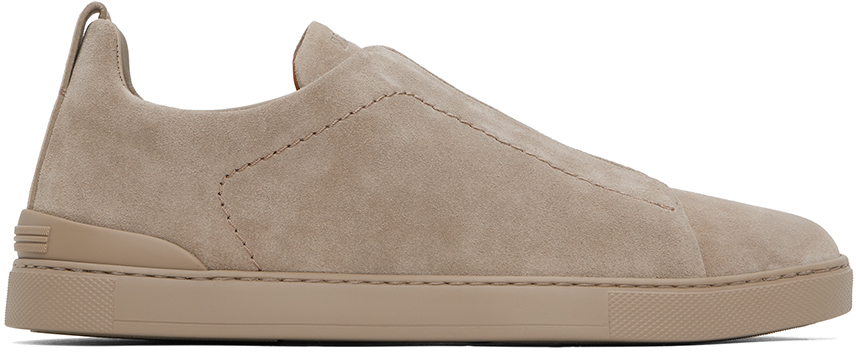 Zegna Men's Triple Stitch Leather Low-top Trainers In Tan