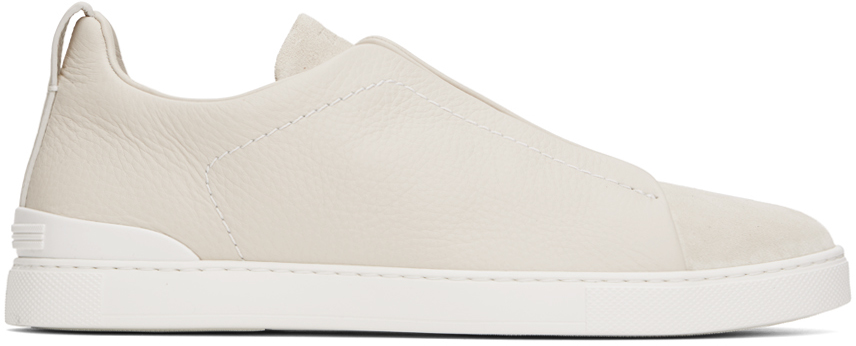Shop Zegna Off-white Triple Stitch Sneakers In Pan