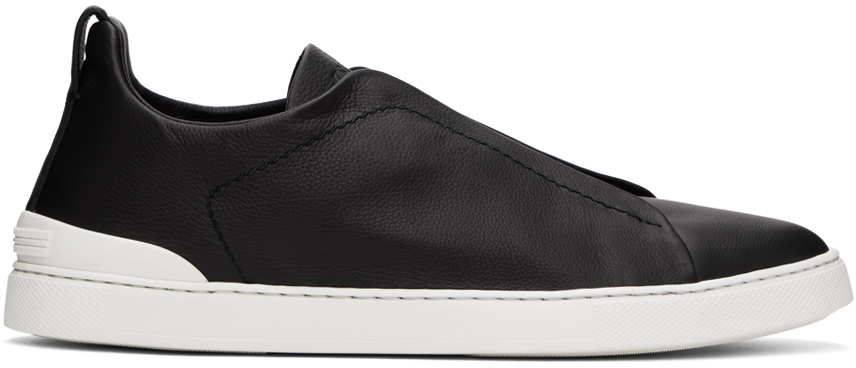 Black Leather Triple Stitch Sneakers