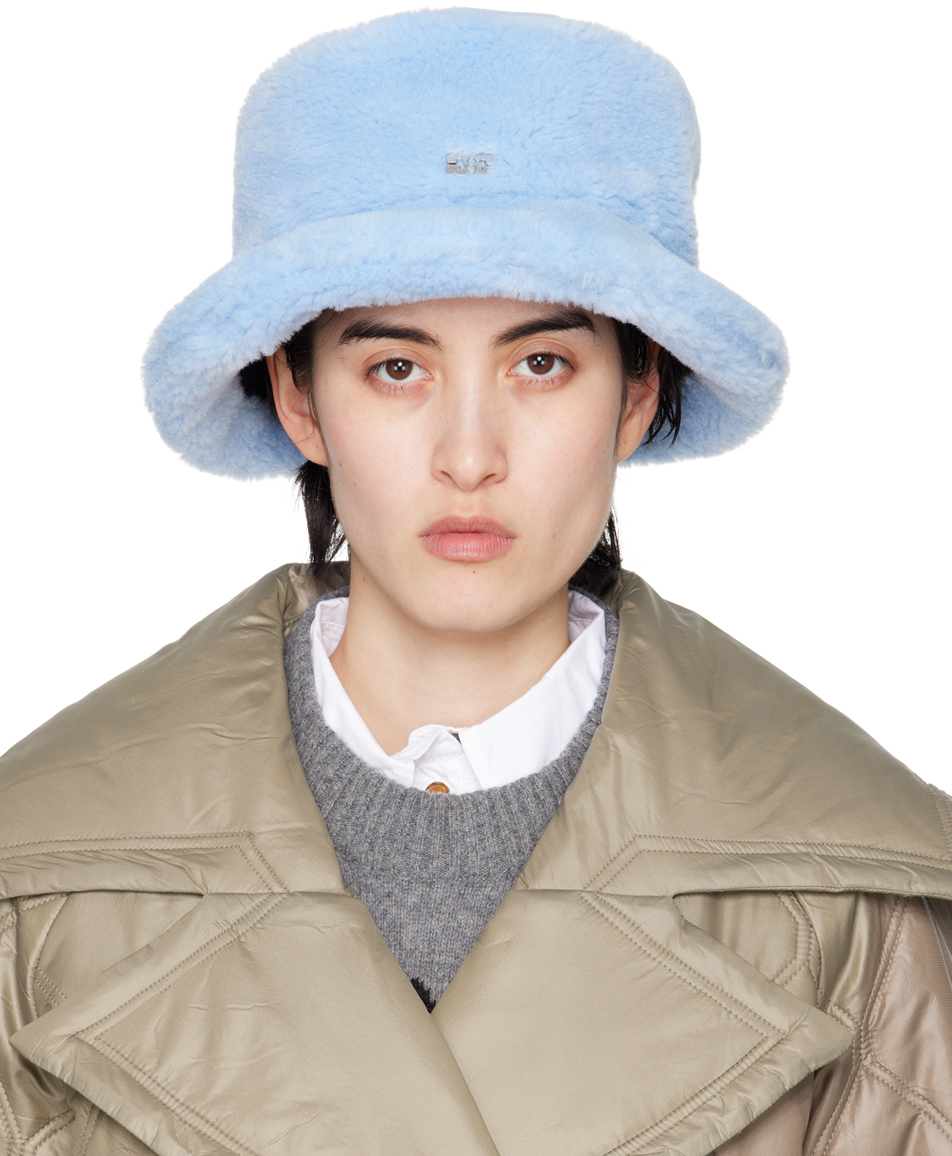 GANNI: Blue Fluffy Tech Bucket Hat | SSENSE