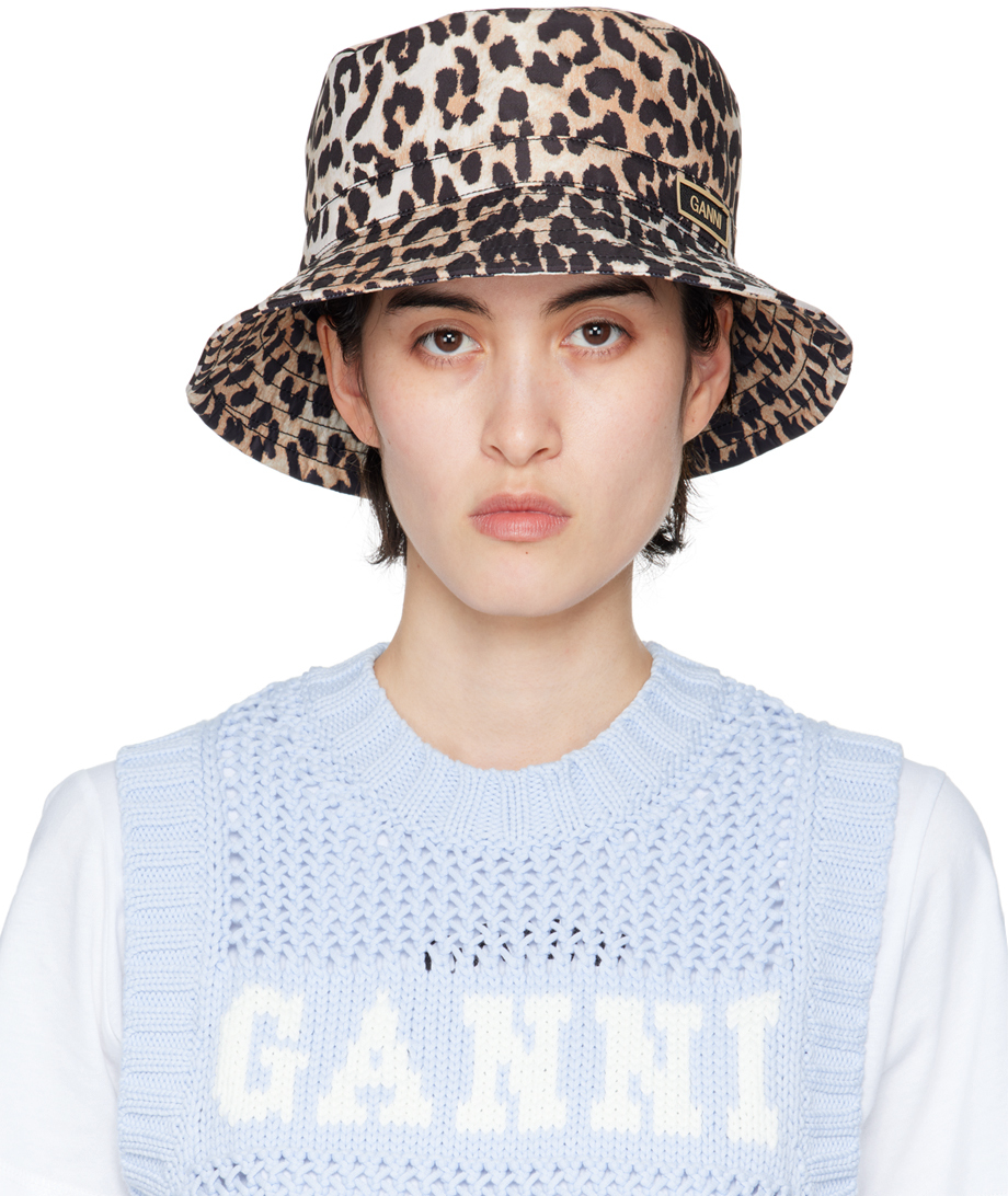 GANNI Beige & Black Printed Bucket Hat