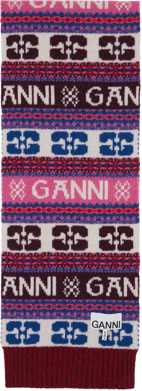 Ganni Multicolor Graphic Scarf In 999 Multicolour