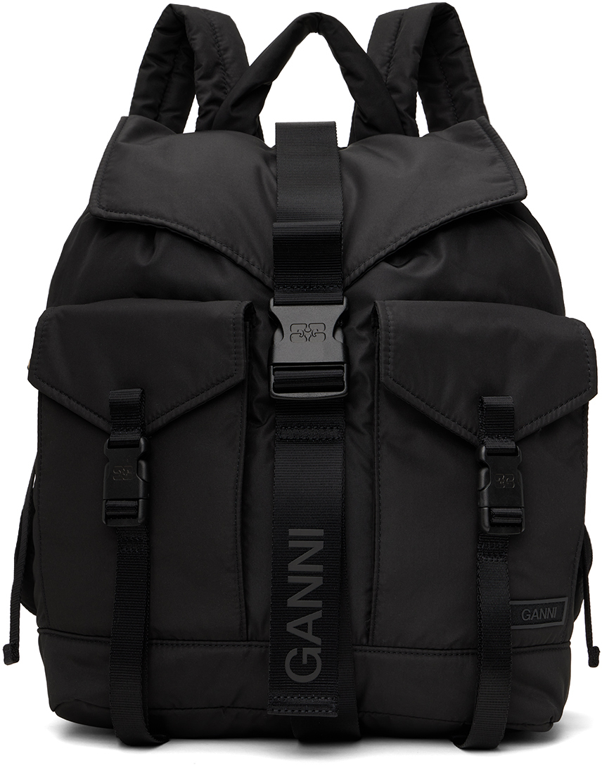 Ganni Tech Multi-pocket Backpack In 099 Black