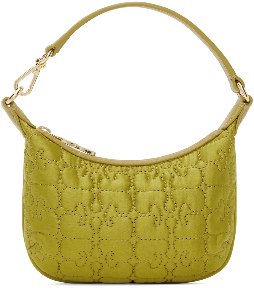 Ganni Green Butterfly Mini Flat Satin Pouch In 780 Olive Drab