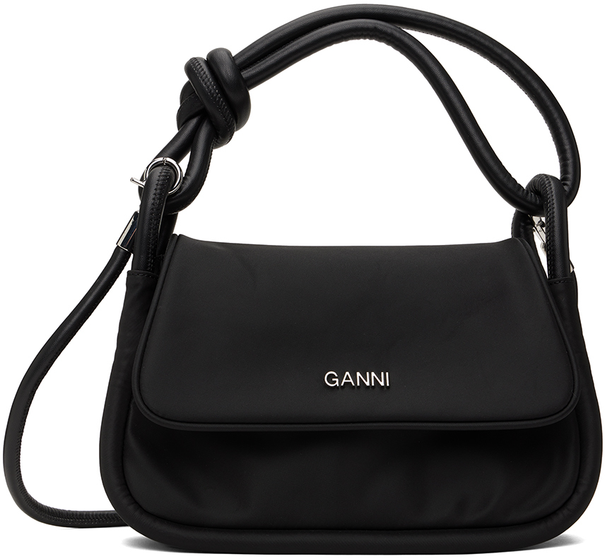 Shop Ganni Black Knot Flap Over Bag In 099 Black
