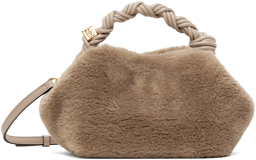 Ganni Taupe Fluffy Small Bou Bag In 873 Oyster Gray