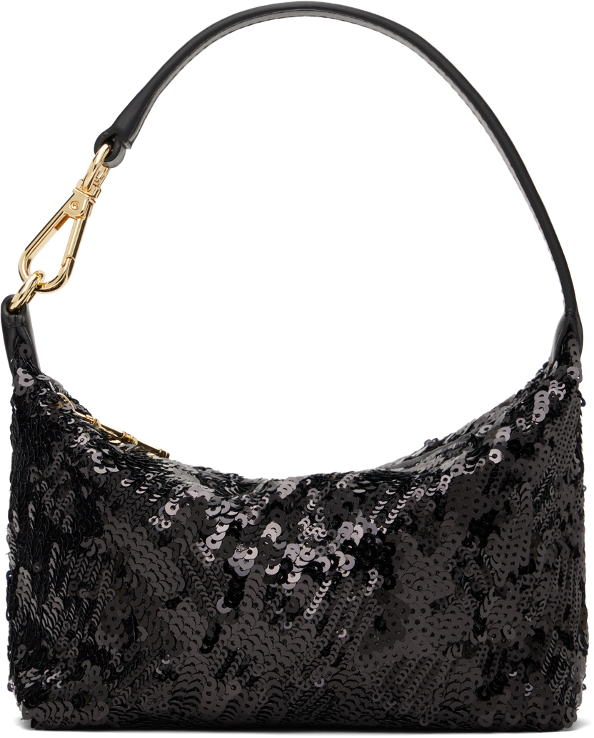 Ganni Black Small Butterfly Small Pouch Sequin Bag In 099 Black