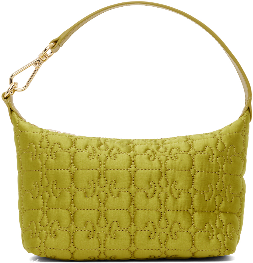 Ganni Green Small Butterfly Pouch Satin Bag In 780 Olive Drab