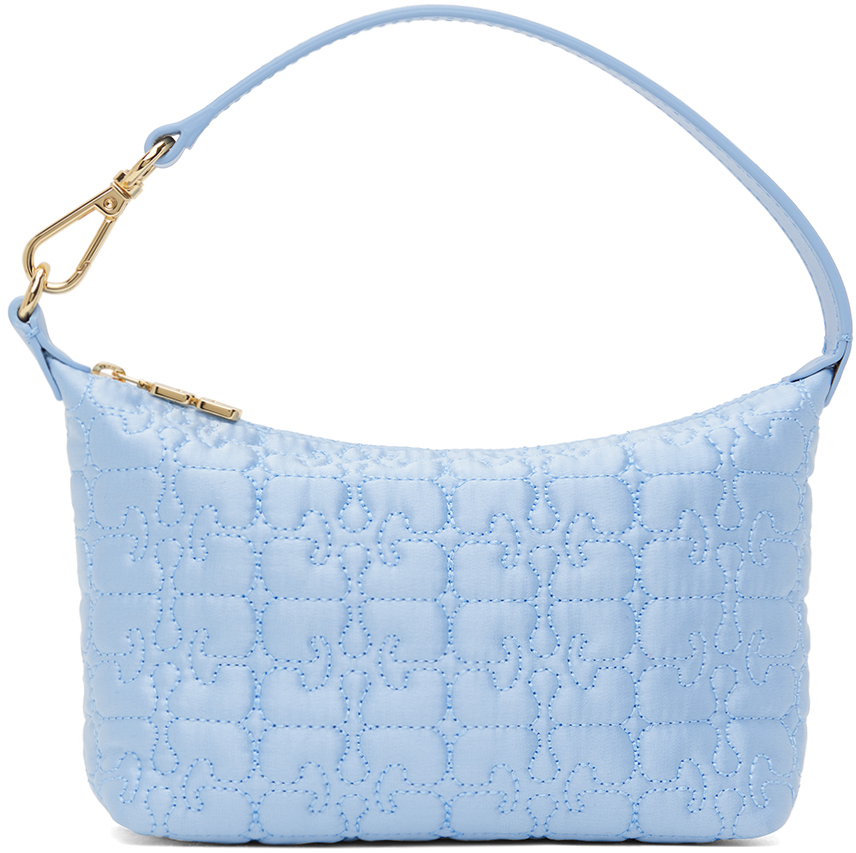 Shop Ganni Blue Small Butterfly Pouch Satin Bag In 646 Baby Blue