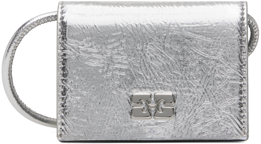 Ganni Silver Bou Wallet In Gray