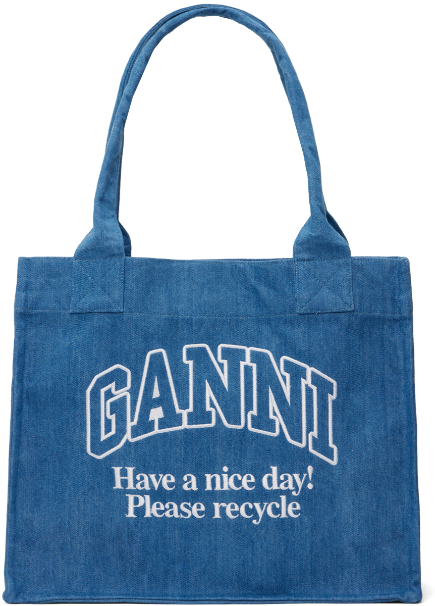 Shop Ganni Blue Large Easy Shopper Tote In 630 Denim