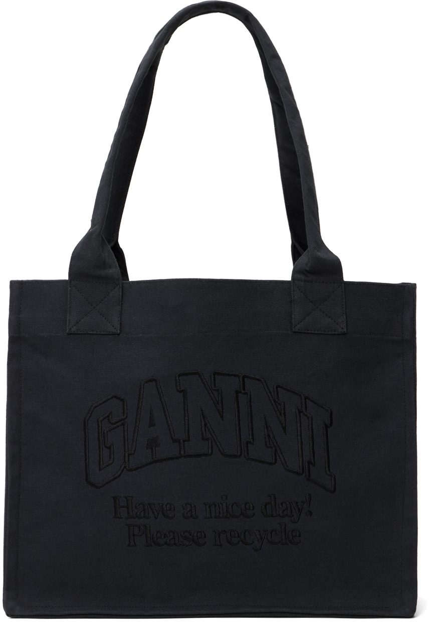 GANNI: Black Large Easy Shopper Tote | SSENSE Canada