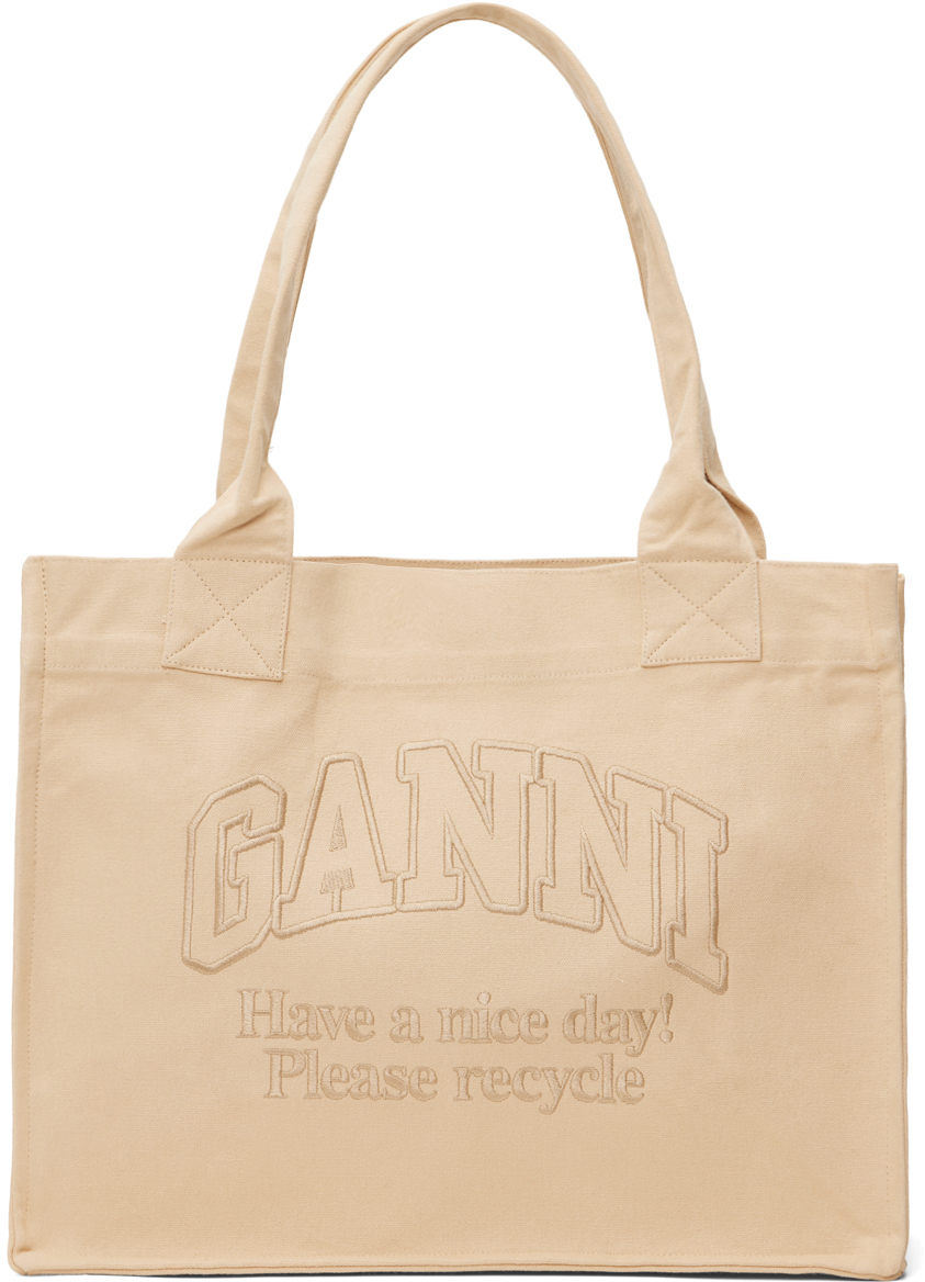 Beige Large Easy Shopper Tote by GANNI on Sale