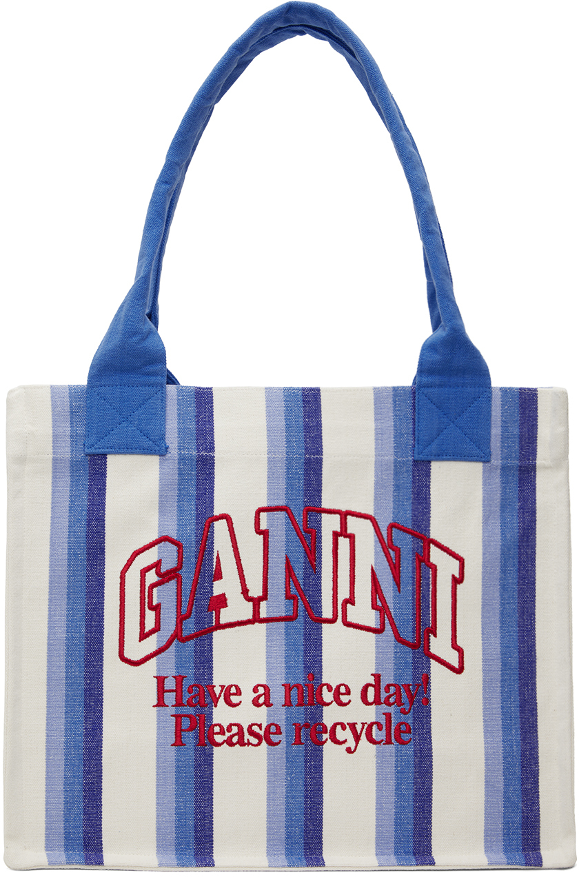 Blue Large Striped Canvas Tote