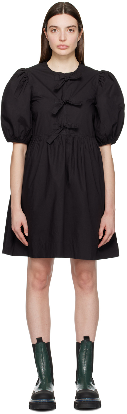 Black Self-Tie Minidress by GANNI on Sale