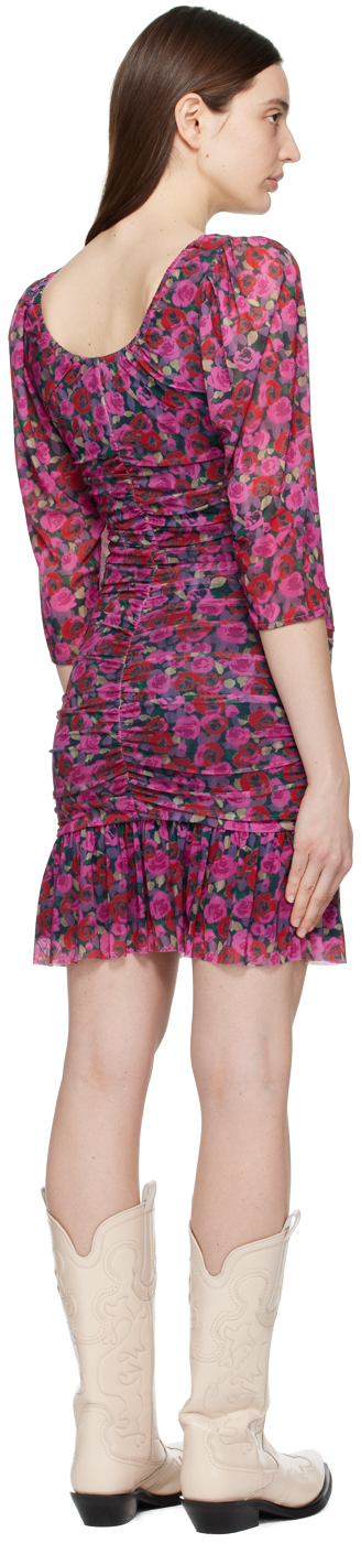 Ganni Minikleid Aus Stretch-satin Mit Floralem Print Und Raffungen In 854 Fiji Flower