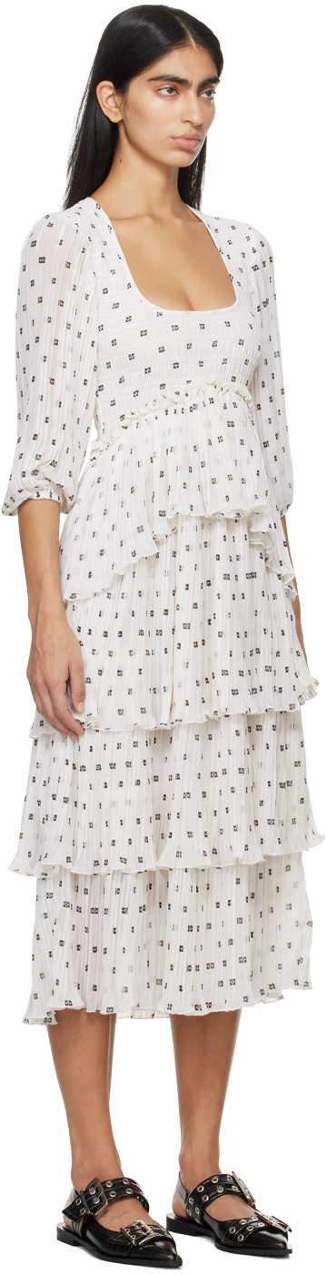Ganni Monogram-print Pleated Midi Dress In 135 Egret