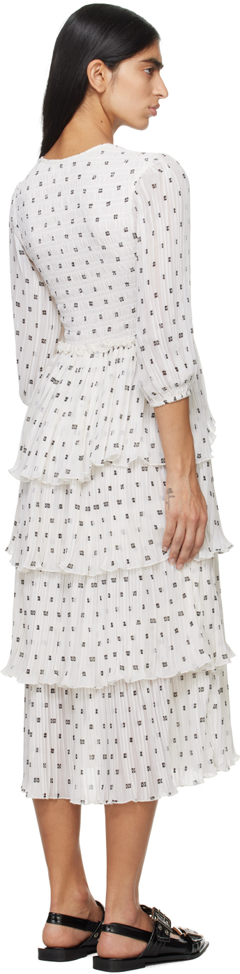 Ganni Monogram-print Pleated Midi Dress In 135 Egret