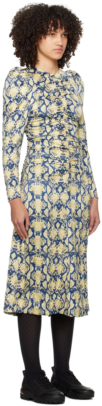 Ganni Crinkled Satin O-neck Midi Dress Safari 40 In 883 Safari