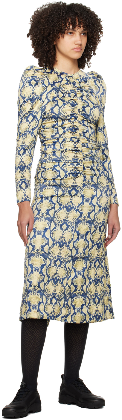 Ganni Crinkled Satin O-neck Midi Dress Safari 40 In 883 Safari