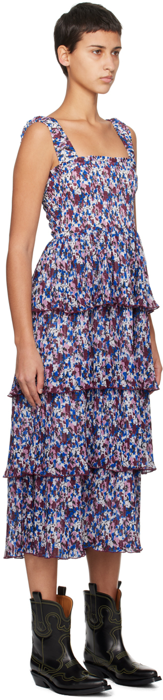 Ganni + Net Sustain Tiered Pleated Floral-print Recycled-georgette Midi Dress In 999 Multicolour