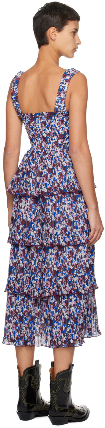 Ganni + Net Sustain Tiered Pleated Floral-print Recycled-georgette Midi Dress In 999 Multicolour