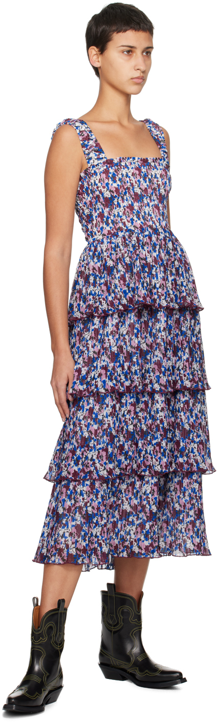 Ganni + Net Sustain Tiered Pleated Floral-print Recycled-georgette Midi Dress In 999 Multicolour
