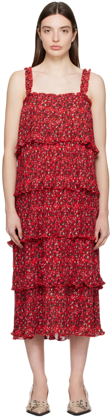 Red Flounce Midi Dress