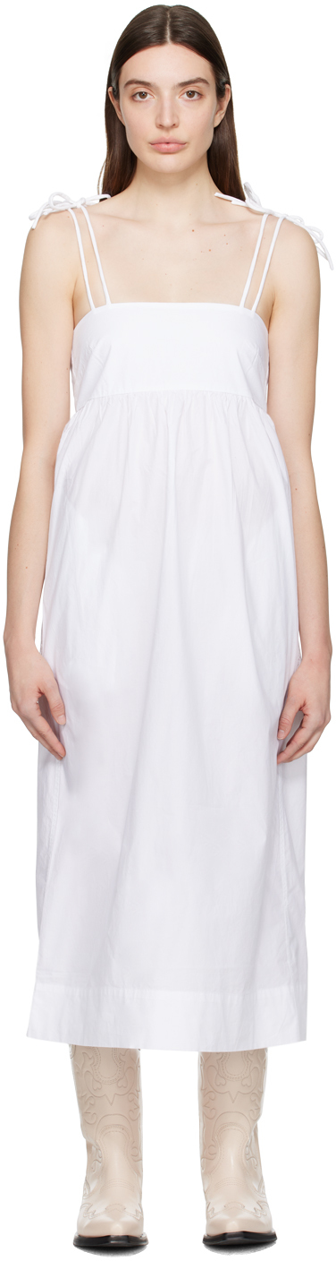 White Self-Tie Midi Dress