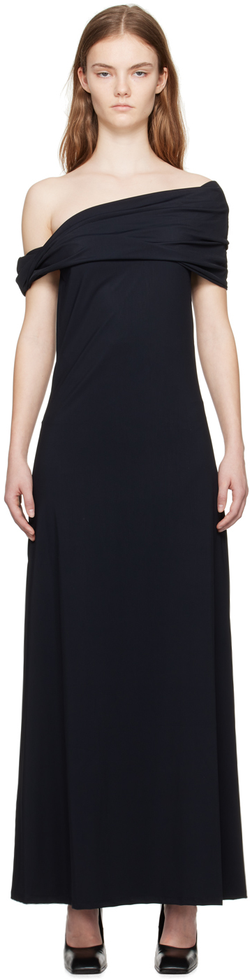 Shop Rohe Black Off-the-shoulder Maxi Dress In 138 Noir