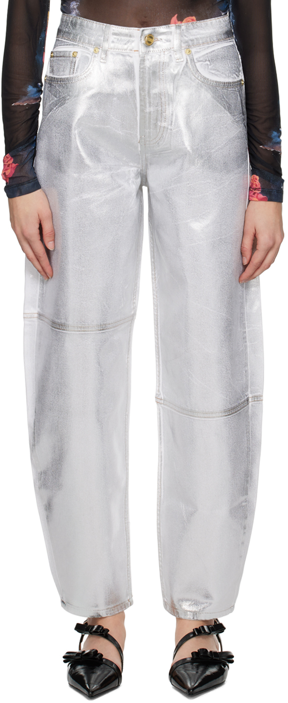 Shop Ganni Silver Stary Jeans In 151 Bright White