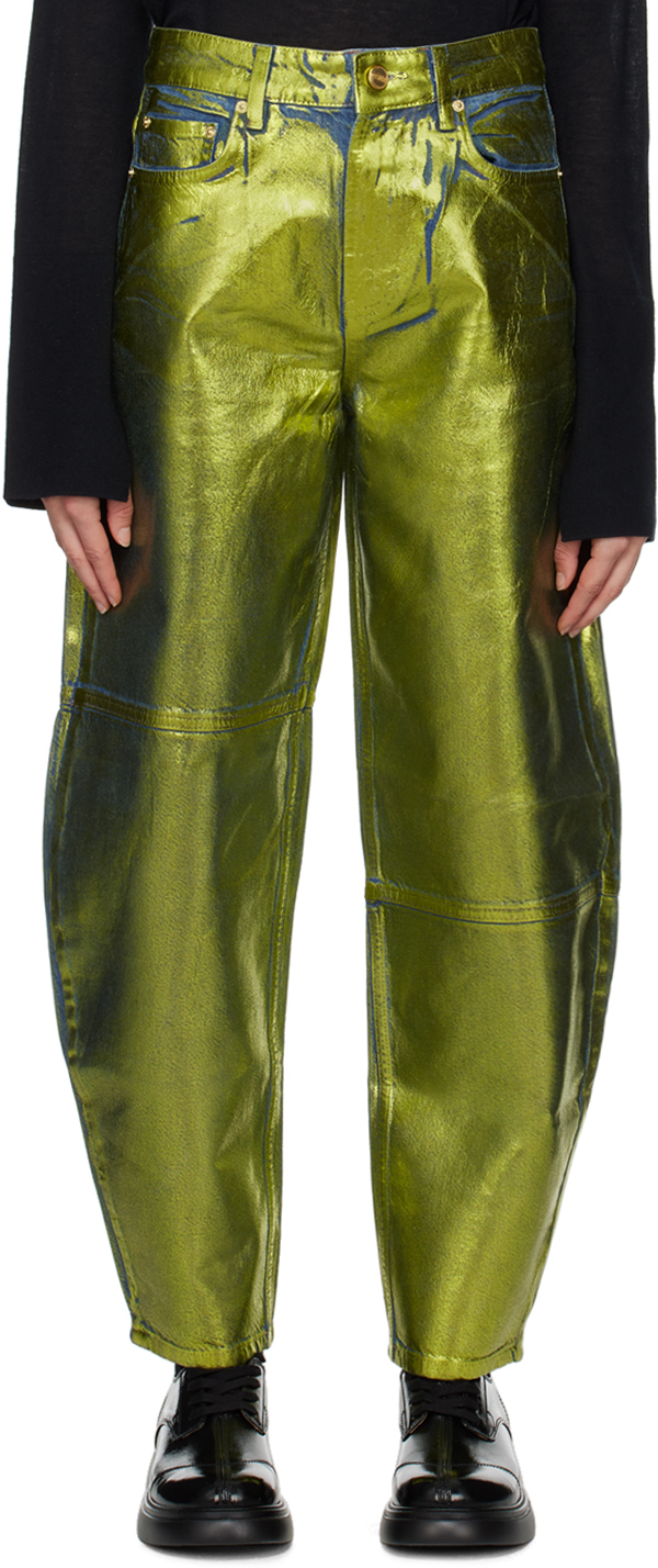 Shop Ganni Green Stary Jeans In 068 Basil
