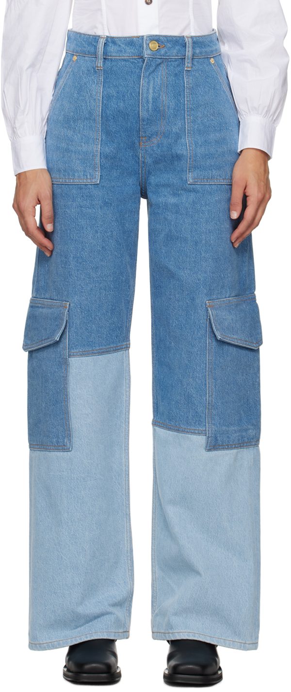 Shop Ganni Blue Angi Jeans In 567 Mid Blue Vintage