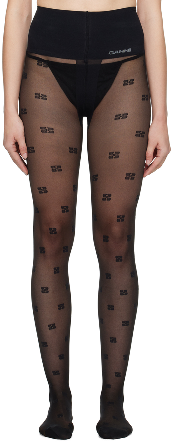 GANNI: Black Butterfly Lace Tights