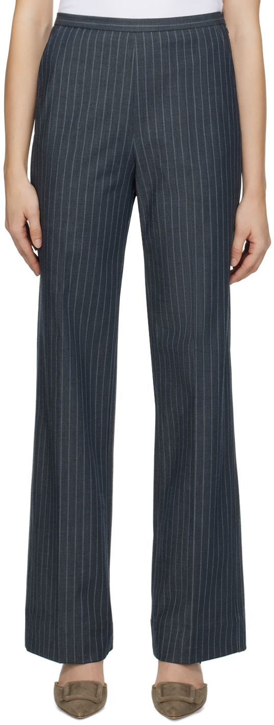 Ganni Gray Striped Trousers In 016 Gray Pinstripe