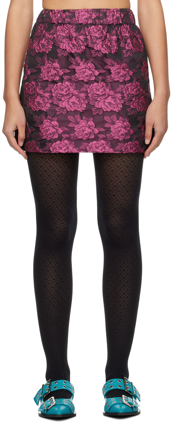 Pink & Black Botanical Jacquard Miniskirt