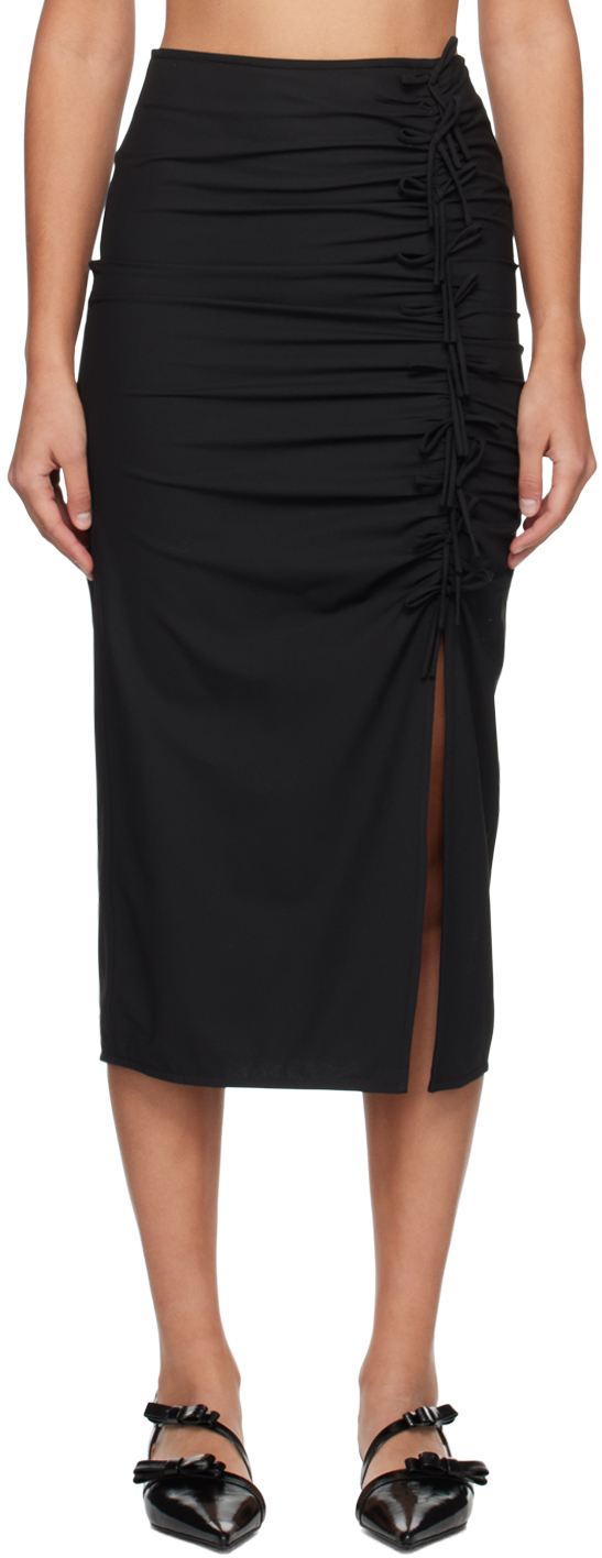Ganni Drapey Melange Midi Skirt In Black