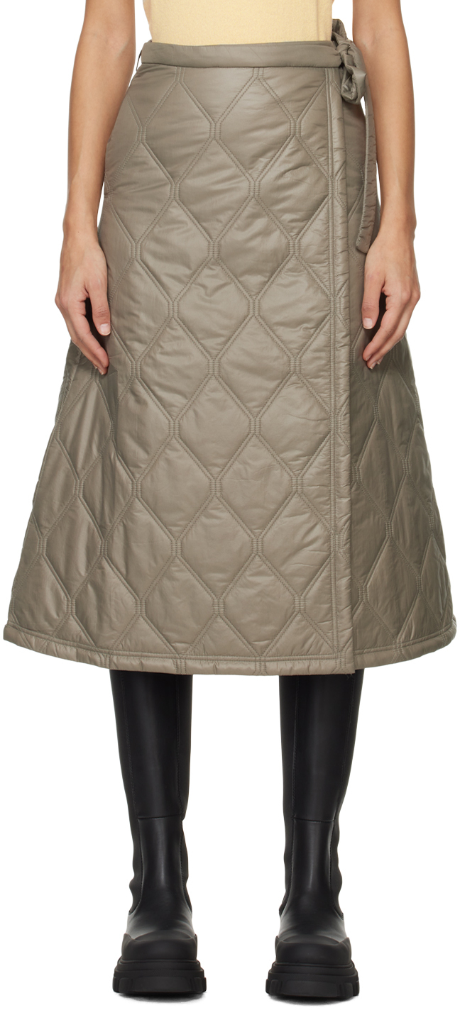 Brown Quilted Midi Skirt