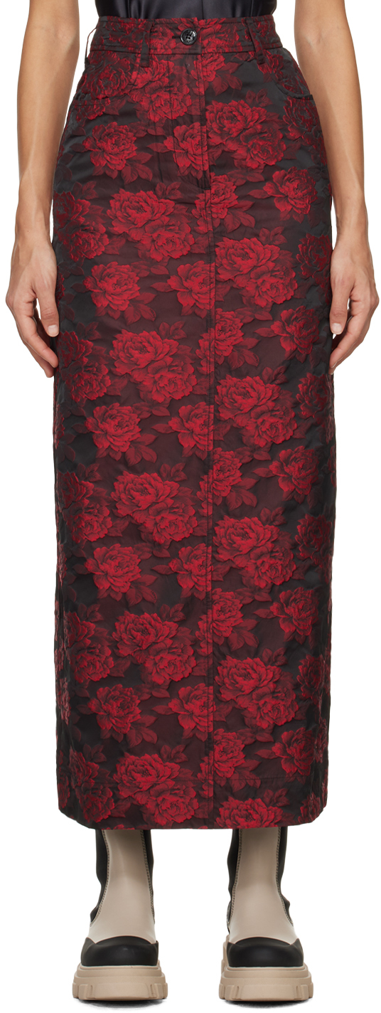 Red Botanical Maxi Skirt