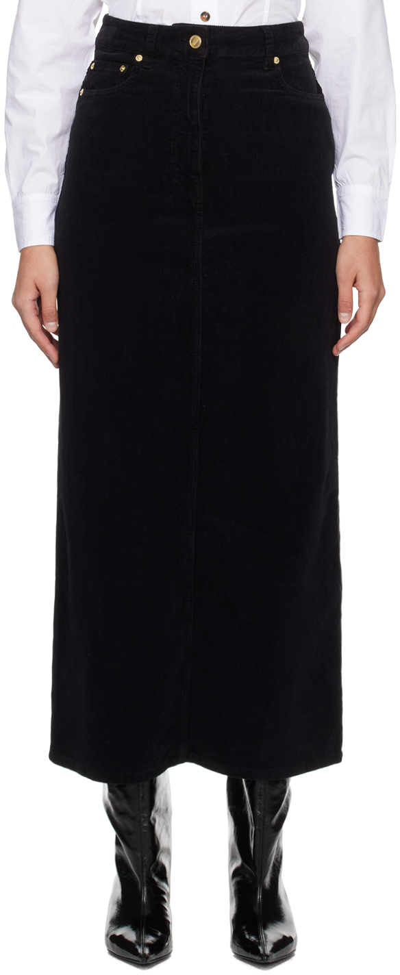 Shop Ganni Black Vented Maxi Skirt In 099 Black