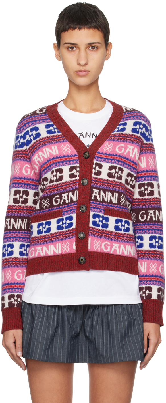Ganni Multicolor Y-neck Cardigan In 999 Multicolour