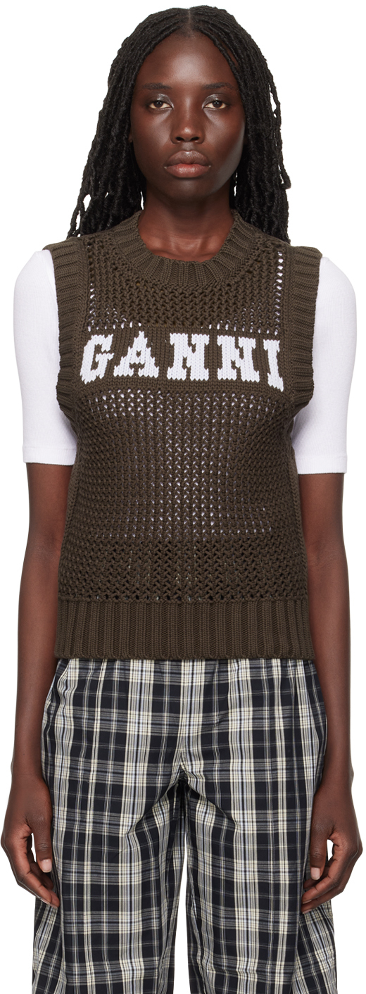 Shop Ganni Brown Rope Vest In 079 Hot Fudge