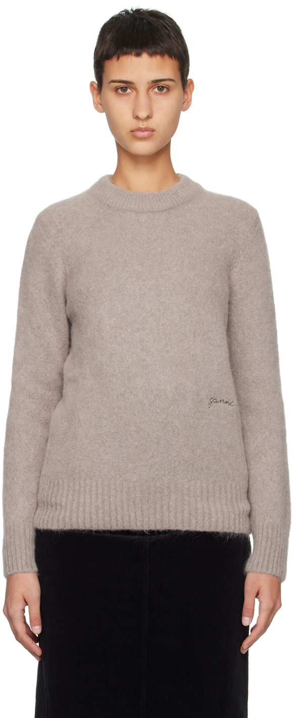 Shop Ganni Taupe Brushed Sweater In 019 Fallen Rock