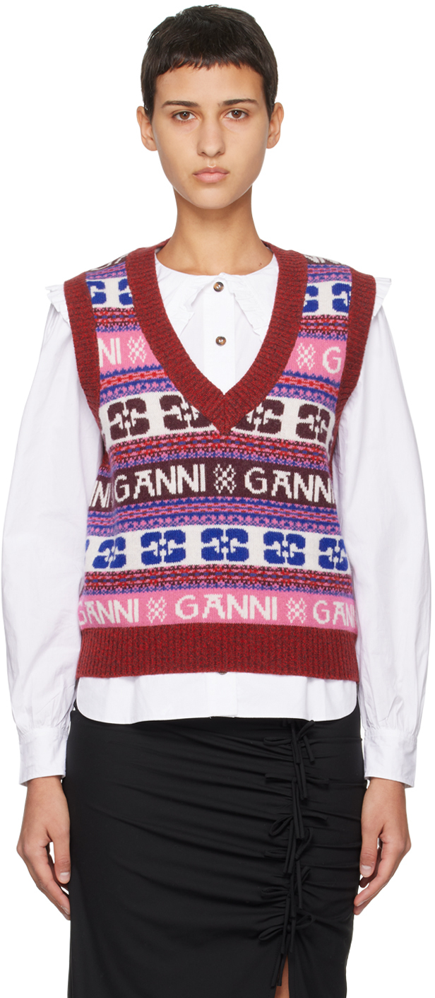 Shop Ganni Multicolor V-neck Vest In 999 Multicolour