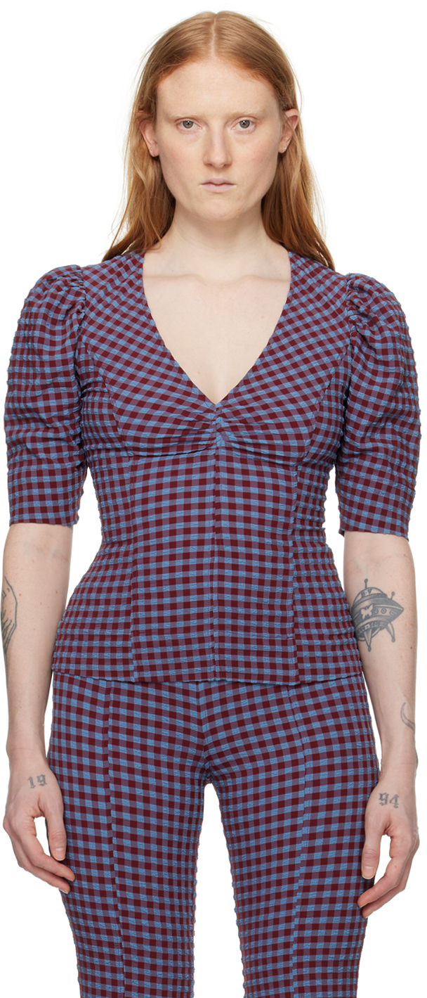 Blue & Red Check Blouse
