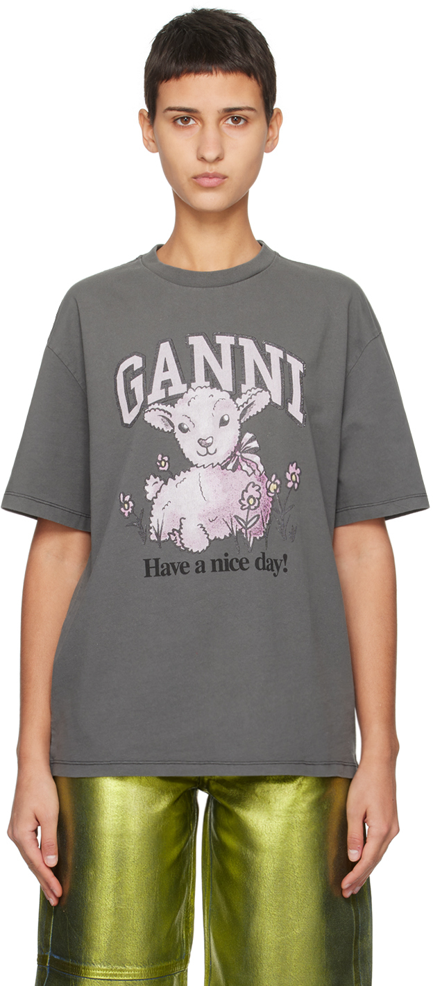 Ganni Grey Future Relaxed Lamb T-shirt