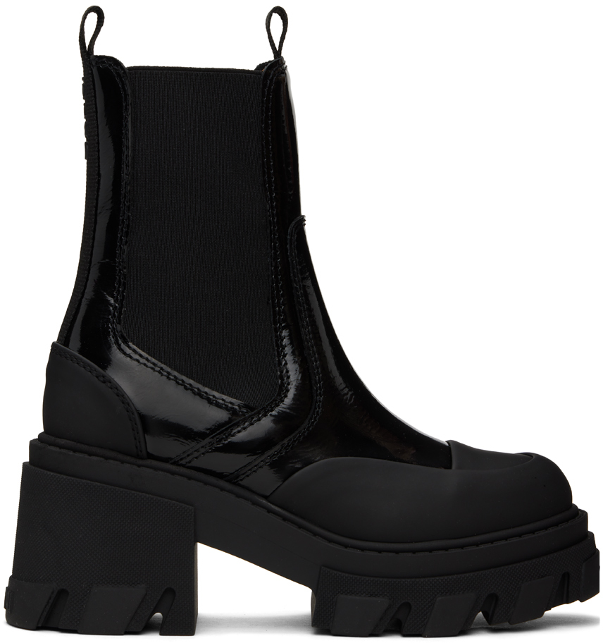 Black Cleated Heeled Mid Chelsea Boots