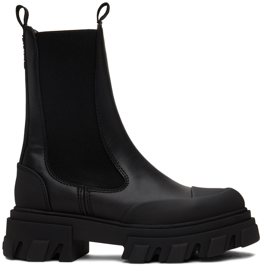 Black Cleated Mid Chelsea Boots