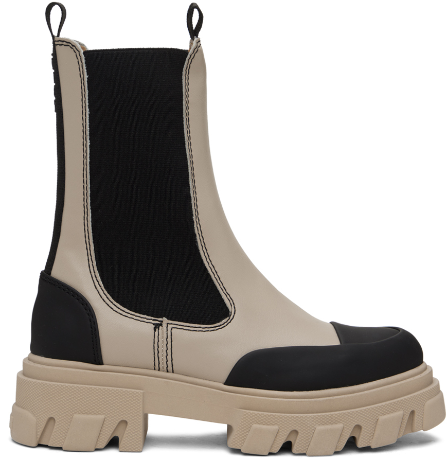 GANNI Taupe Cleated Mid Chelsea Boots