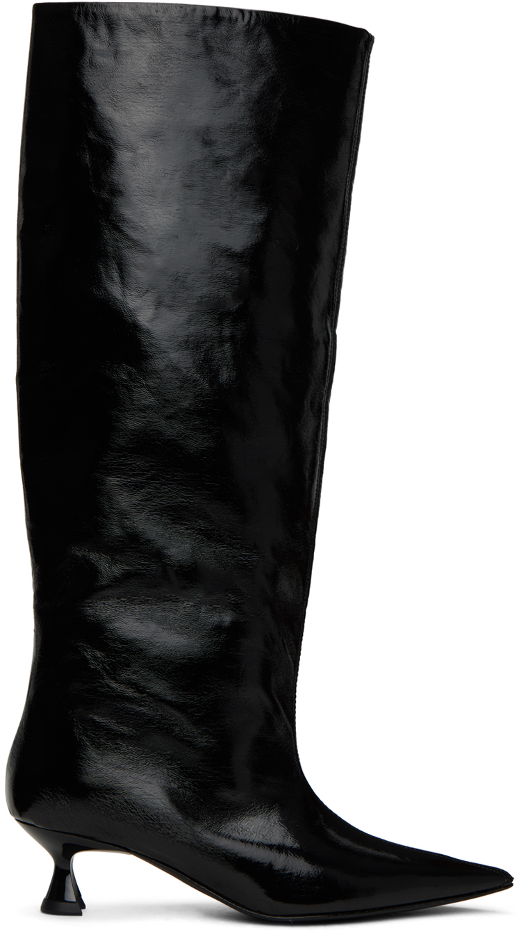 Shop Ganni Black Soft Slouchy Tall Boots In 099 Black
